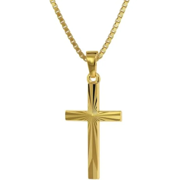 trendor Kreuz-Anhänger Gold 585 / 14K mit goldplattierter Silber-Kette, 40 cm, Damen und Herren Halskette, Geschenkidee 75435