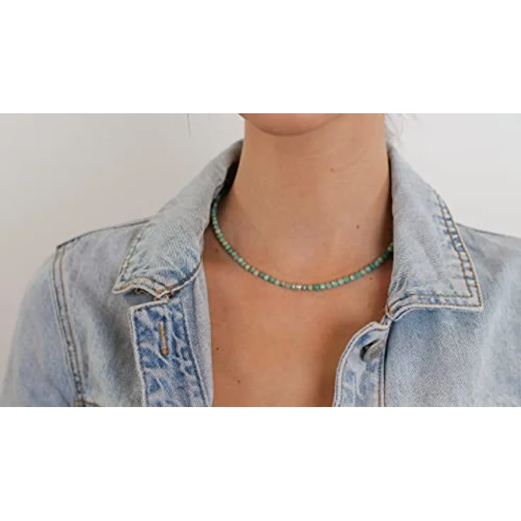 BERGERLIN Amazonit Halskette, türkis mit facettierten Perlen und 925 Sterling Silber Verschluss, XS-S (40-45 cm) – Bild 5