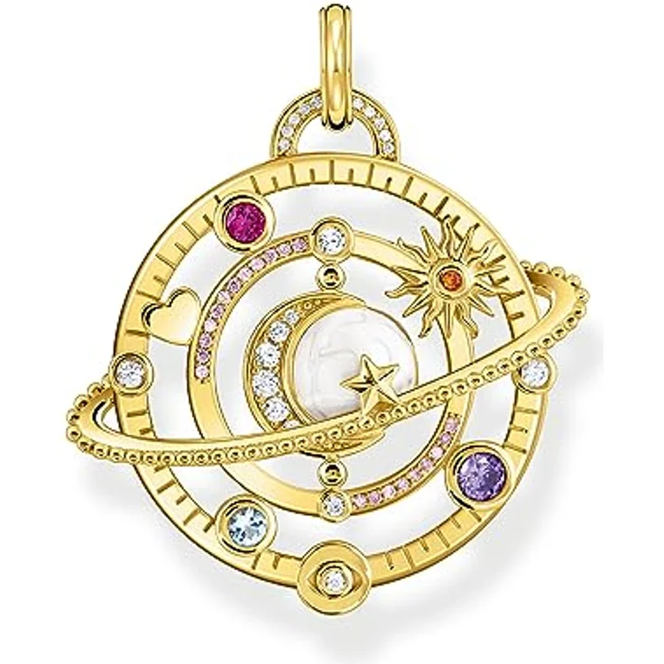 THOMAS SABO Kettenanhänger mit Planetenring, vergoldet 750 Gelbgold, 925 Sterlingsilber, Kaltemail und bunten Steinen – Bild 1