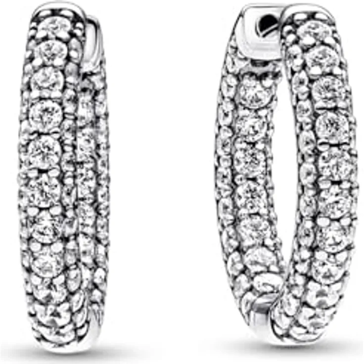 Pandora Creolen Timeless 292624C01, 925er Silber mit Zirkonia-Besatz, strahlend weiß