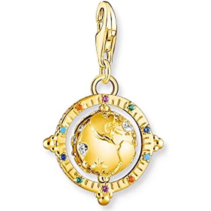 THOMAS SABO Charm-Anhänger bunte Weltkugel, 925er Sterlingsilber mit 750er Gelbgold-Vergoldung und buntem Steinbesatz, 28 x 17 mm, 1923-488-7 – Bild 1