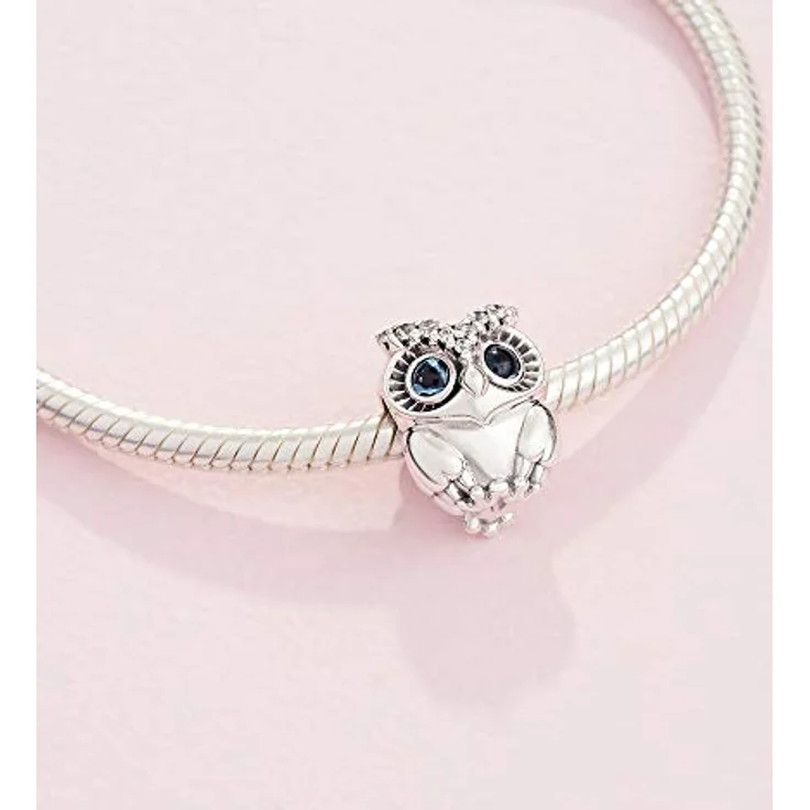 PANDORA Charm "Funkelnde Eule" 798397NBCB, Bead mit blauen Augen und Schmucksteinbesatz, inspirierte Eule als Symbol der Weisheit – Bild 4