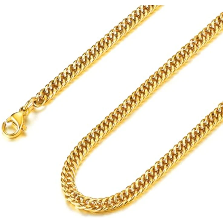 FindChic Cuban Link Halskette Herren Gold Unisex, 3mm breit, 55cm lang, Edelstahl mit Geschenkebox – Bild 1