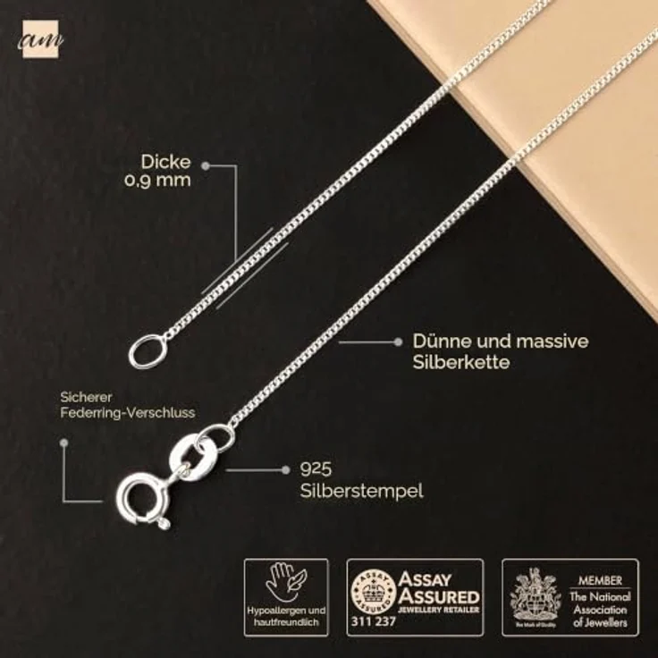 Amberta Echt 925 Sterling Silber Halskette, super dünne 55 cm Panzerkette für Damen und Herren, hochglanzpoliert, leichte und elegante Curb Chain – Bild 5