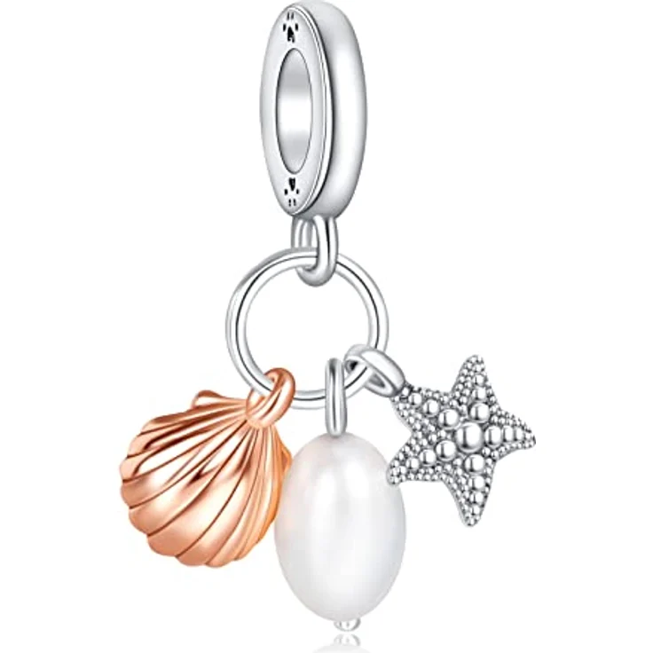 Amuefer Pearl Starfish Shell Charm, 925 Sterling Silber mit Zirkonia, für Armbänder und Halsketten – Bild 1