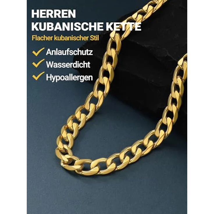 PROSTEEL Panzerkette Herren, Edelstahl Gliederkette in Gold, 71 cm lang, 13 mm breit, klassisches Design, wasserdicht und hautfreundlich – Bild 3