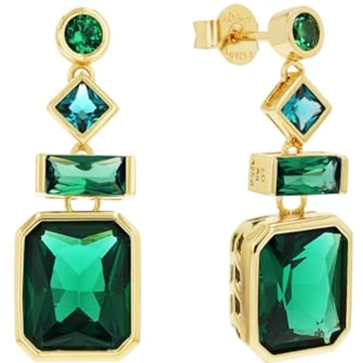 s.Oliver Ohrhänger 925 Sterling Silber, goldfarben, mit grünem Zirkonia, 2,7 cm, Damen Ohrschmuck in Geschenkbox – Bild 1