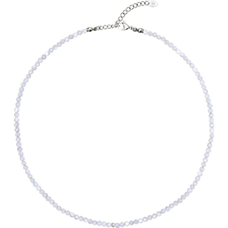 BERGERLIN Chalcedon Halskette, echte Chalcedon Perlenkette in Weiß mit 925 Sterling Silber Verschluss, Größe M-L (50-55 cm) – Bild 4