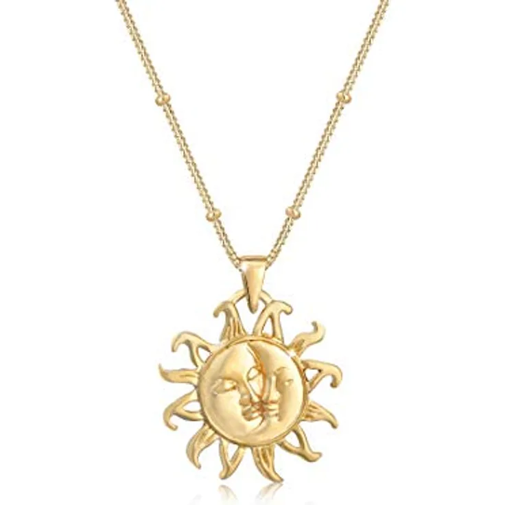 Elli Vintage Sonnen-Anhänger Halskette für Damen, 925 Sterling Silber vergoldet, anlaufgeschützt, handgefertigt