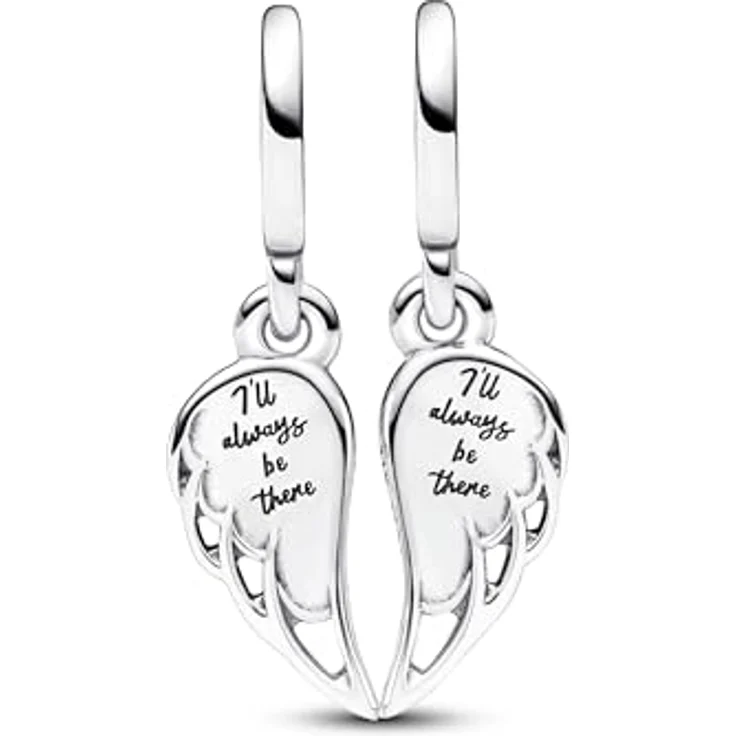 PANDORA Moments Funkelnder Teilbarer Engelsflügel Charm-Anhänger, Sterling Silber mit Zirkonia, graviert "I’ll always be there", kompatibel mit Moments Armbändern, 792821C01 – Bild 2