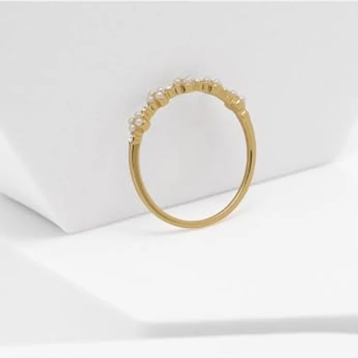 CHRIST Damen-Ring 925er Silber, recycelt mit 20 Kunstperlen und goldenen Akzenten, Größe 58 – Bild 3