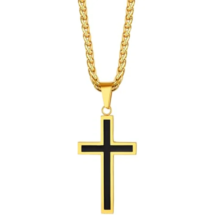 Richsteel Kreuz Kette Herren, verstellbare Edelstahl Halskette in Silber/Gold/Schwarz, 55+5cm, personalisierbar, christliches Religionskreuz – Bild 1