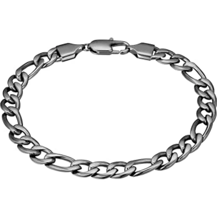 True Rebels Figaro-Armband für Herren, Edelstahl gunmetal mit Karabinerverschluss, kratzfest und wasserdicht – Bild 1