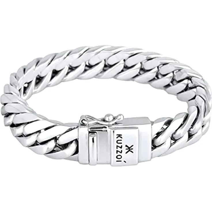 Kuzzoi Buddha Silber-Armband, handgefertigtes Panzerarmband aus 925er Sterling Silber, 14 mm, 90g, Sicherheitsverschluss, ideal als Geschenk