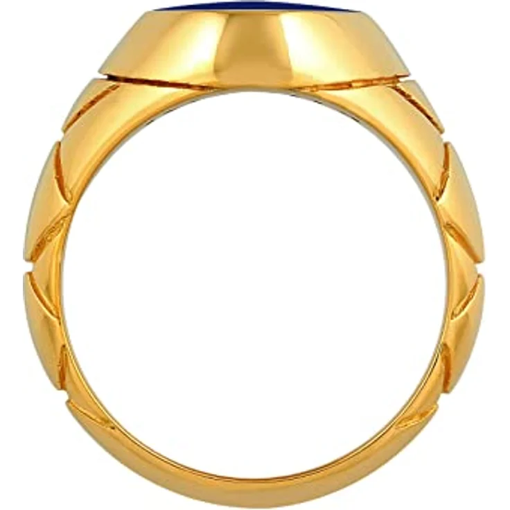 Kuzzoi Siegelring Herrenring oval Emaille blau, 13 mm breit aus 925 Sterling Silber vergoldet, Ringgröße 66 – Bild 3