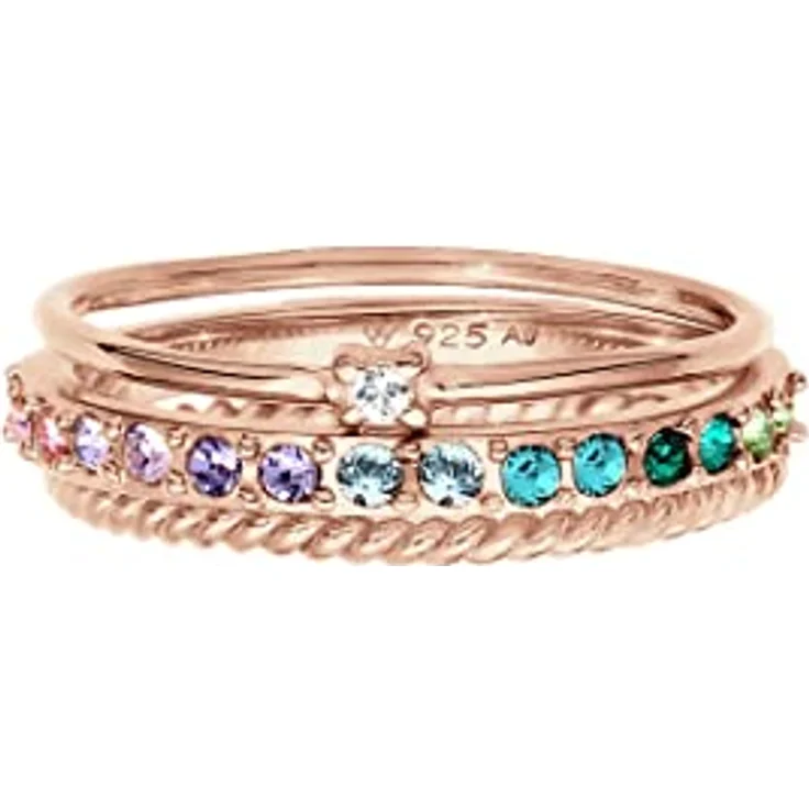 Elli Damen Ring Set Multi-Color Funkelnd mit Swarovski Kristallen in 925 Sterling Silber vergoldet – Bild 2