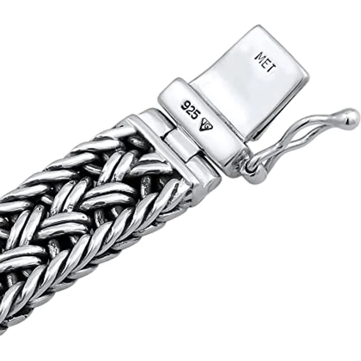 Kuzzoi Silber-Armband für Herren, handgefertigte Zopfkette aus 925 Sterling Silber, massives 10mm Panzerarmband, 38g, Sicherheitsverschluss mit KUZZOI-Logo – Bild 3