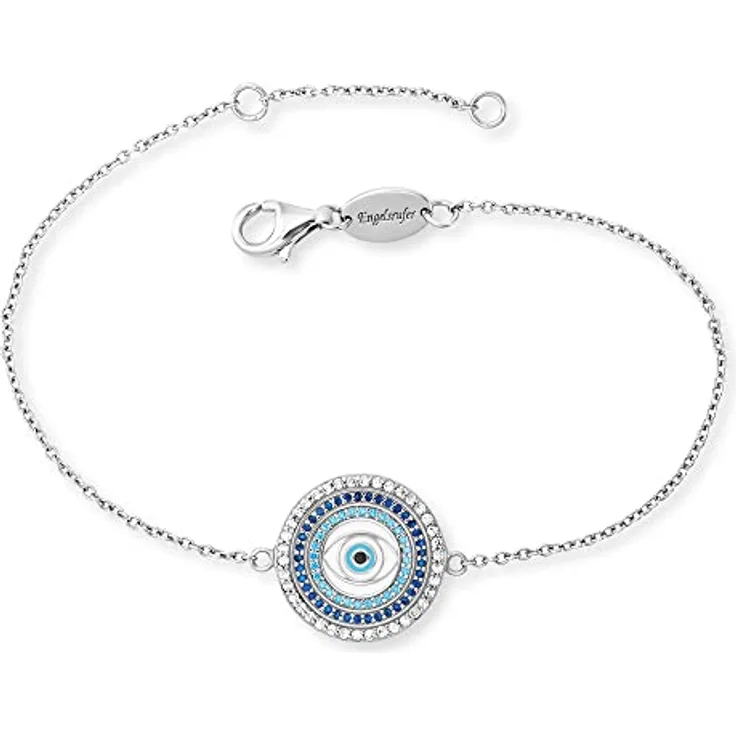 Engelsrufer Damen-Armband ERB-EYE-ZIM, 925 Silber mit Nazar Auge, Emaille und Zirkonia, Kettenlänge 17-19 cm, nickelarm, Geschenkbox inklusive