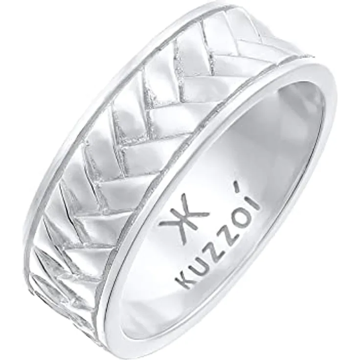 Kuzzoi Herrenring poliert, massiver Bandring (7 mm) aus 925 Sterling Silber, Vintage Schmuck mit Fischgräten Struktur, Ringgröße 62