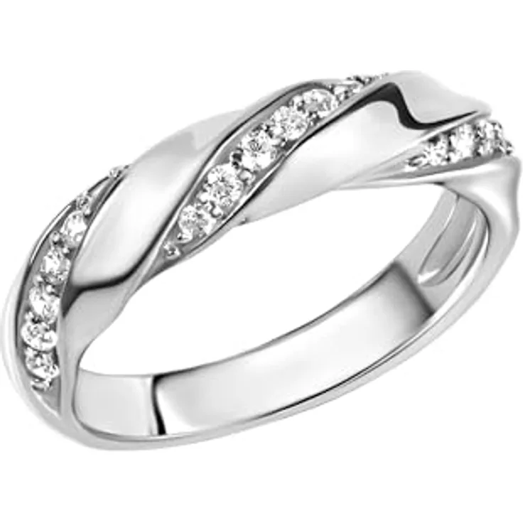 Zeeme Silber Damenring 925/- Sterling Silber glänzend mit weißen Zirkonia, rhodiniert, inkl. Etui