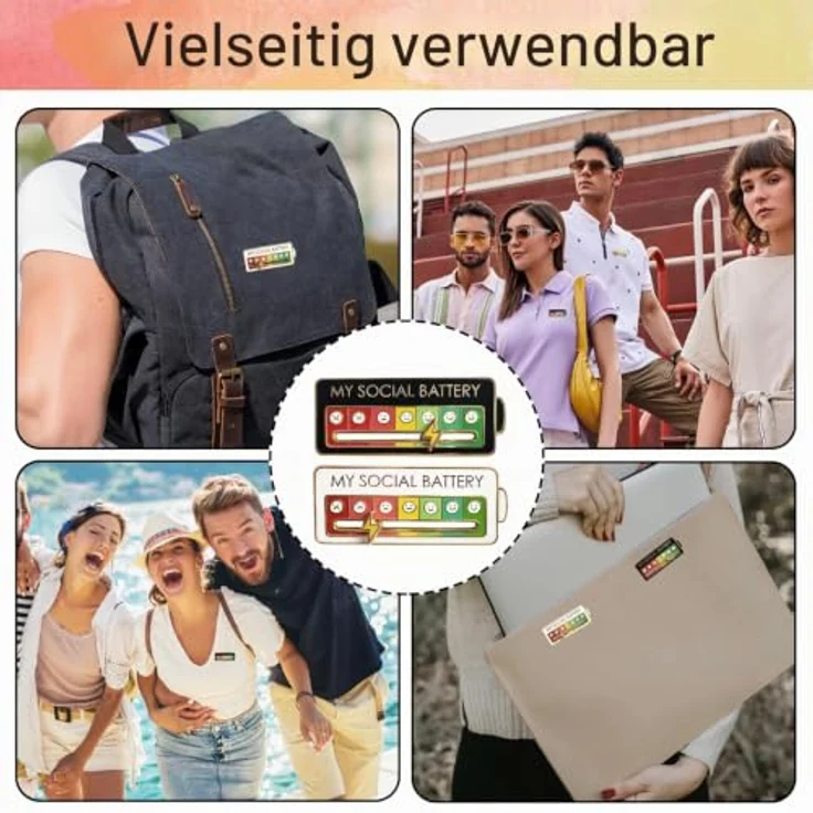 BaZuyunMd Social Battery Pin 6er Set, Anstecker mit 7 Emotionen, stylische Brosche in Weiß und Schwarz, 6×2.5cm – Bild 5