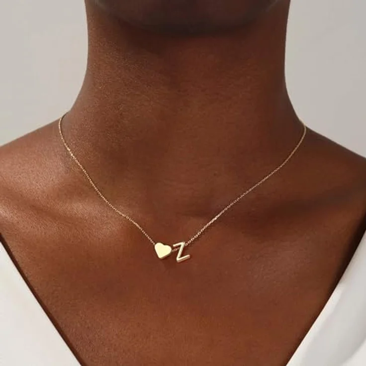 TINGN Herz Halskette mit Buchstaben, 14K vergoldete Damen-Halskette mit Initial Z, 40 CM lange Kette für Frauen und Mädchen, personalisierte Geschenke – Bild 2