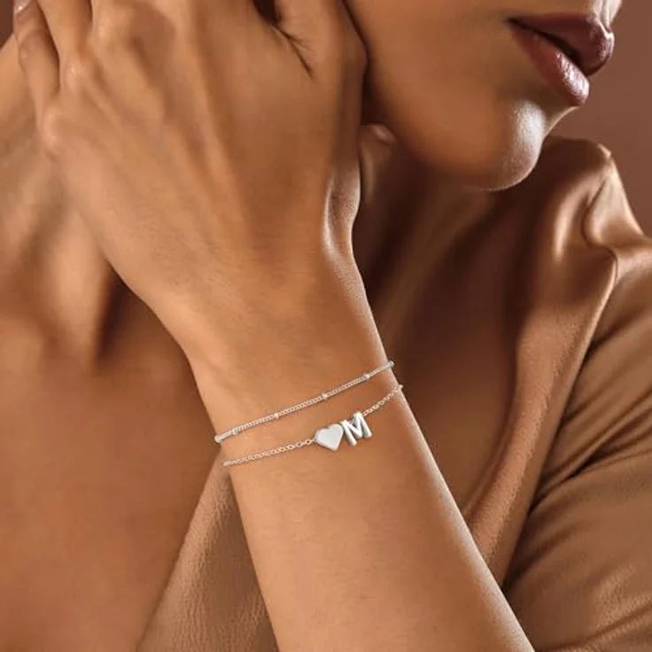 TINGN Armband Damen, 14K Weißgold Vergoldetes Silber Armband mit Buchstaben S und Herz, verstellbare Armkette für Mädchen, personalisierte Geschenke für Frauen und Freundinnen – Bild 5