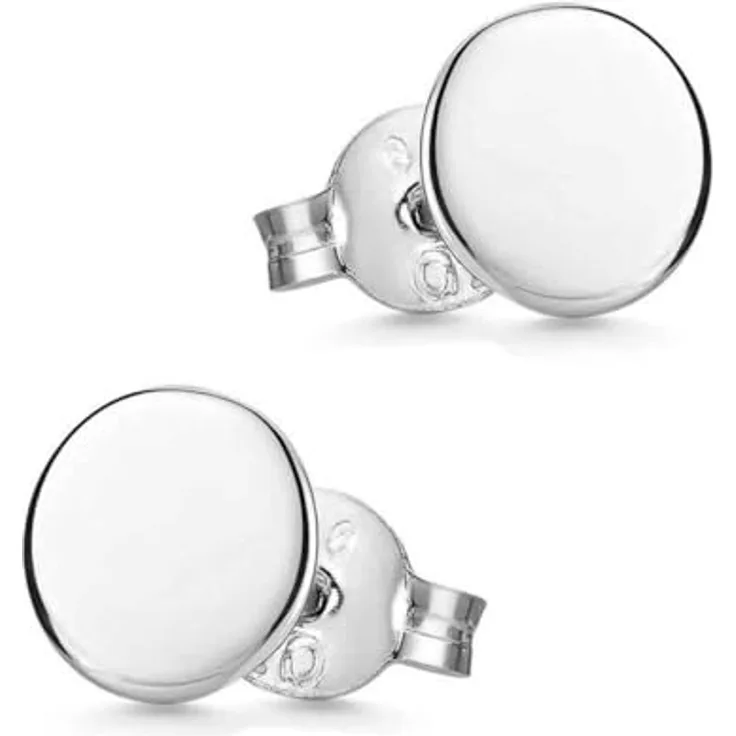 MATERIA Herren Ohrstecker SO-438, 925 Sterling Silber, runde flache Plättchen, 5mm, mit Anlaufschutz