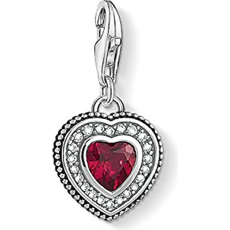 Thomas Sabo Charm-Anhänger Herz mit rotem Stein, 925 Sterling Silber, Charm Club 1478-640-10