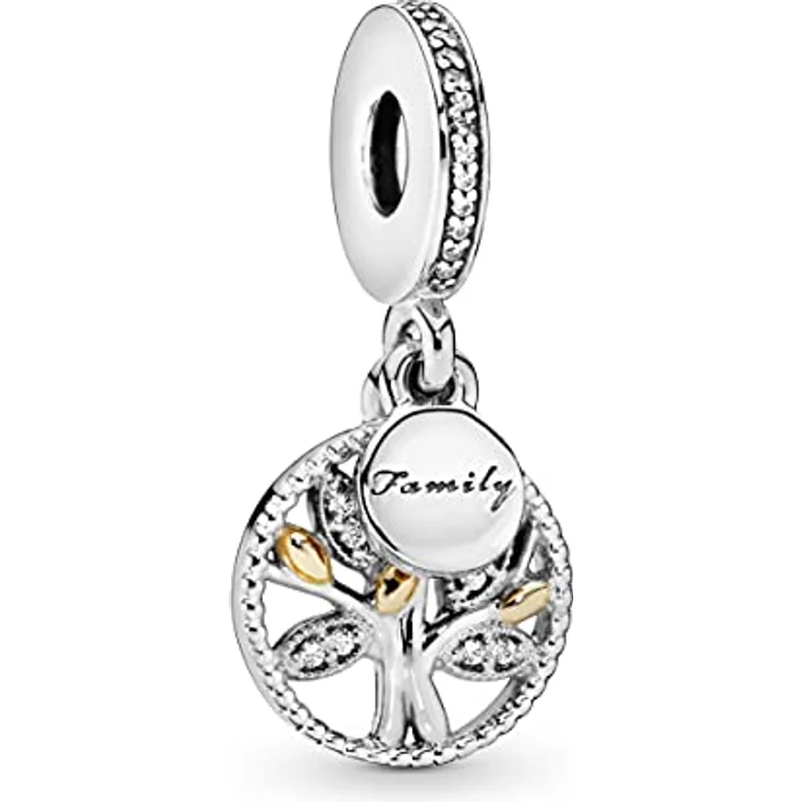 PANDORA Moments "Familienbaum" Anhänger, handgefertigter Sterling-Silber Bead mit 14 Karat Golddetails und "family"-Prägung – Bild 1