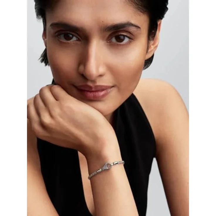 Pandora Silberarmband 594462C01, Damenarmband aus 925 Sterlingsilber mit Fuchsschwanzkette und Pavé-Verschluss, verziert mit Zirkonia – Bild 4