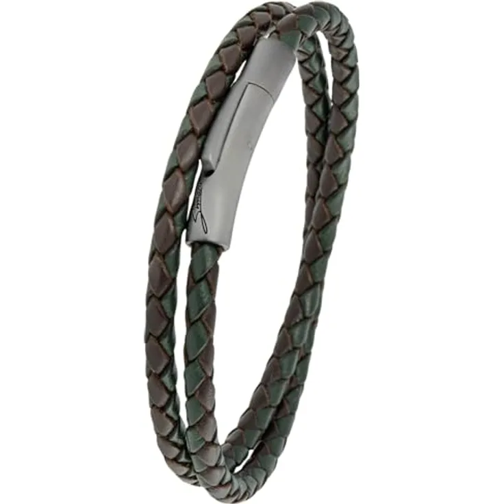 Simaru Lederarmband, 4mm geflochtenes Echtleder-Wickelarmband mit Edelstahl Hakenverschluss, wasserfest, 43cm Länge - XL, Dunkelgrün Mix