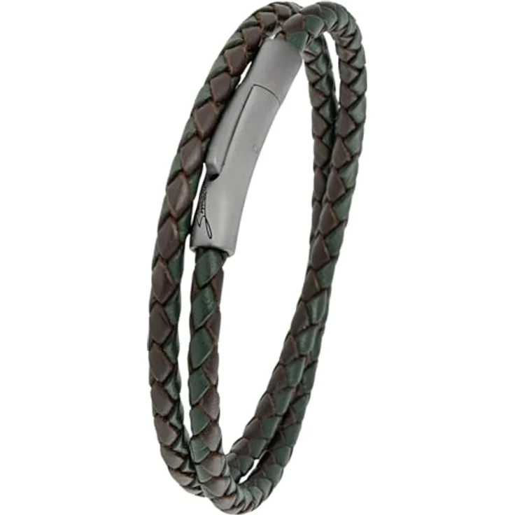 Simaru Lederarmband, 4mm geflochtenes Echtleder-Wickelarmband mit Edelstahl Hakenverschluss, wasserfest, 43cm Länge - XL, Dunkelgrün Mix – Bild 1