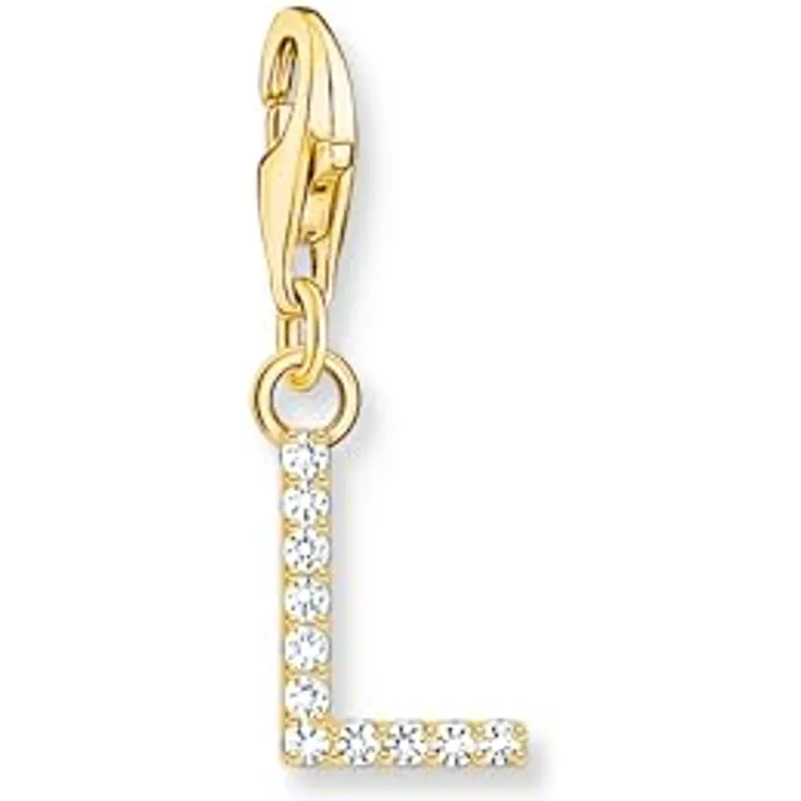 THOMAS SABO Charm-Anhänger Buchstabe L, vergoldet 750 Gelbgold mit weißen Steinen, 925 Sterlingsilber