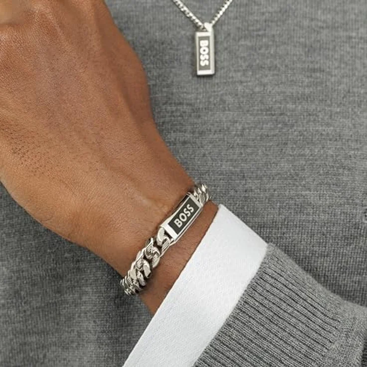 BOSS Jewelry KASSY EMBLEM Herren-Gliederarmband aus Edelstahl mit schwarzer Emaille-Platte, 190 mm Länge, Faltverschluss – Bild 4