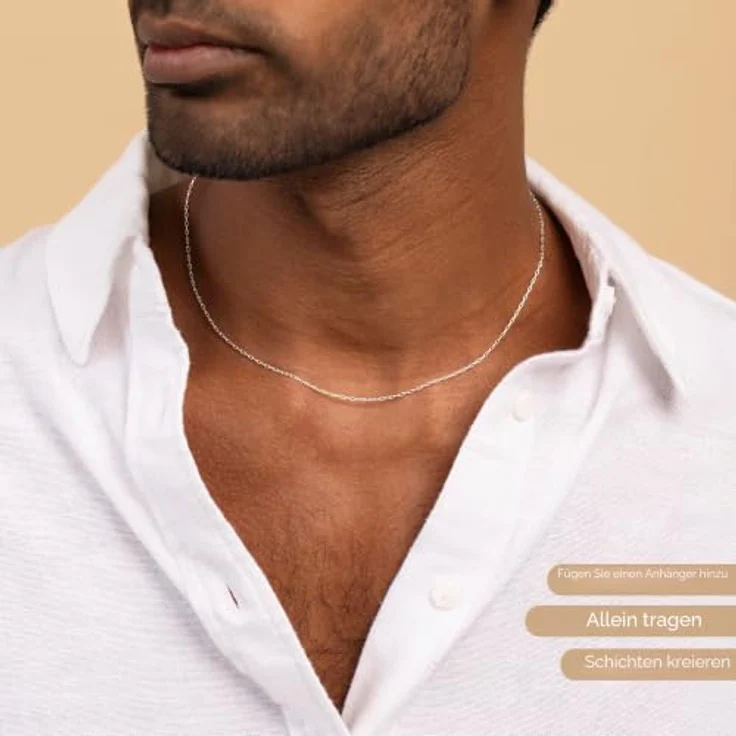 Amberta 925 Sterling Silber Halskette, schlichte Singapurkette, 50 cm für Damen und Herren, super dünn, hochwertiges Design – Bild 4