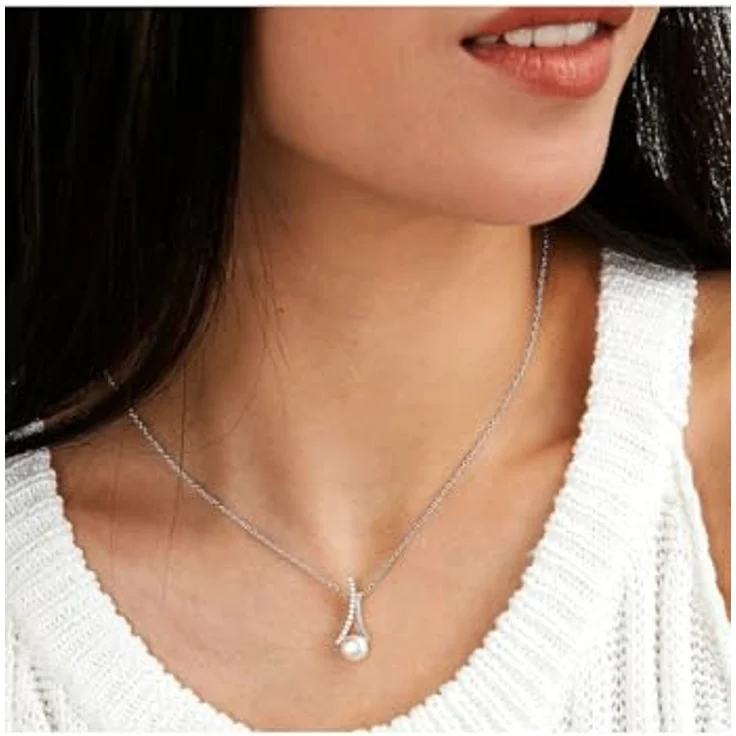 FAVS Silberkette 925er Silber, 40 cm kurze Damen-Kette mit 13 Süßwasserperlen, rhodiniert – Bild 4