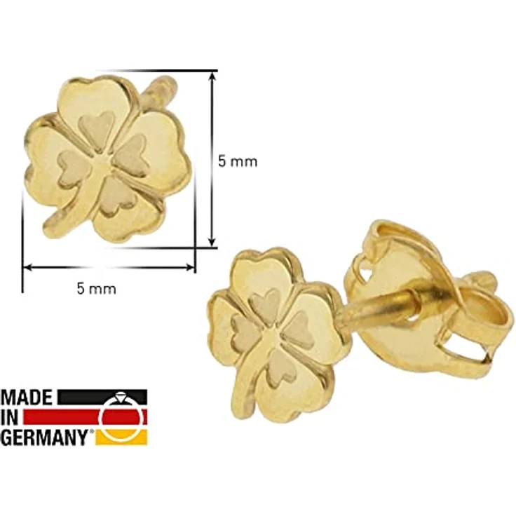 trendor 51088 Kinder-Ohrringe Kleeblatt, 333 / 8K Gold hochglanzpoliert, teilmattiert, Größe 5 x 5 mm, Made in Germany – Bild 3