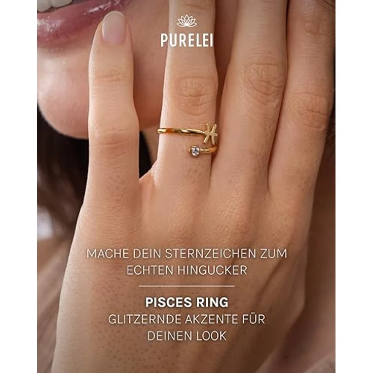 Purelei® Sternzeichen Ring Fisch (Gold), verstellbarer, wasserfester Damenring aus langlebigem Edelstahl, Größe 50-60 – Bild 2