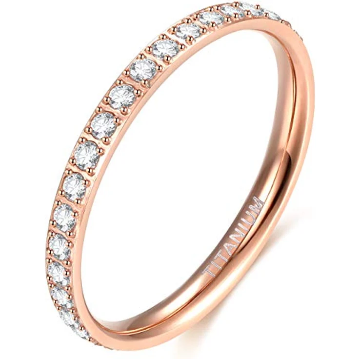 Zakk Eternity Ring 2mm Damen Ewigkeitsring aus Titan mit Zirkonia, Rosegold, Größe 58 (18.5) – Bild 1