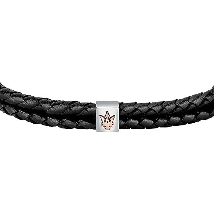 Maserati Recycled Leather Herren Armband, Edelstahl mit recyceltem Leder, IP RG, 22 cm, Clip-Verschluss – Bild 2