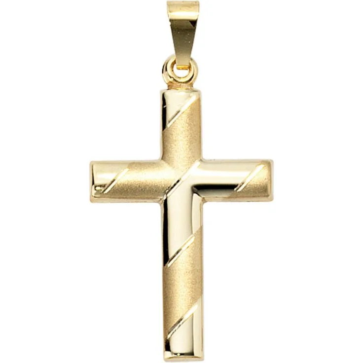 JOBO Kreuzanhänger, 333 Gelbgold diamantiert, 25,7 mm hoch, teilmattiert