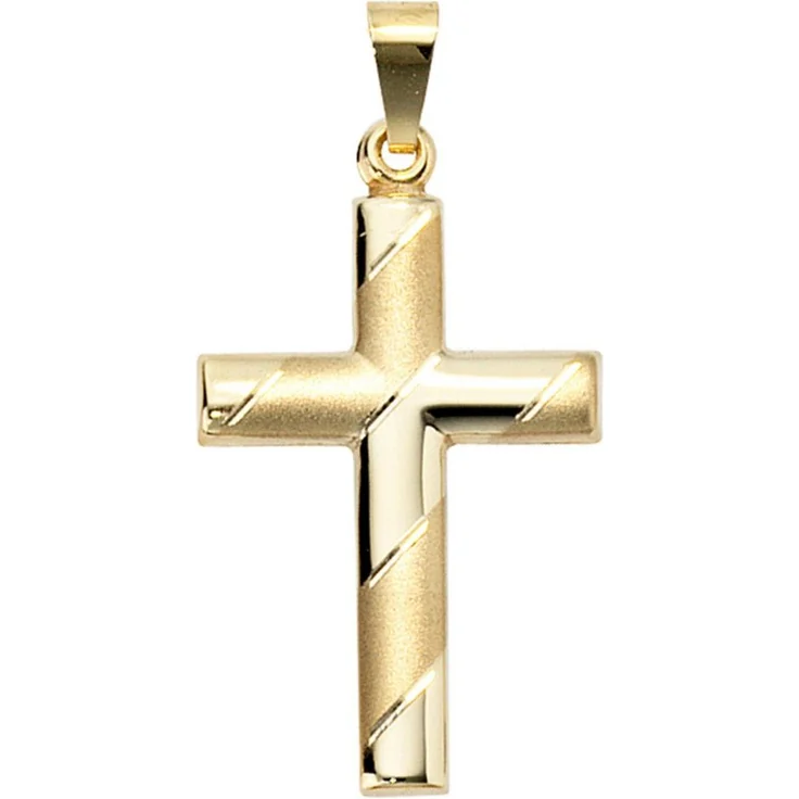 JOBO Kreuzanhänger, 333 Gelbgold diamantiert, 25,7 mm hoch, teilmattiert