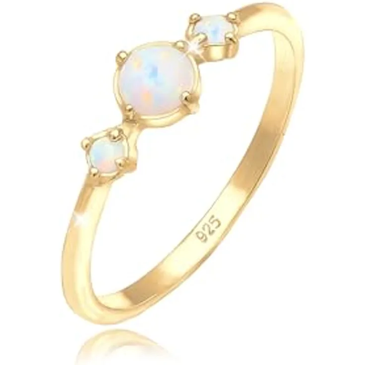 Elli Fingerring Opal Rund Trio Vintage, 925er Silber mit synth. Opalen für Damen