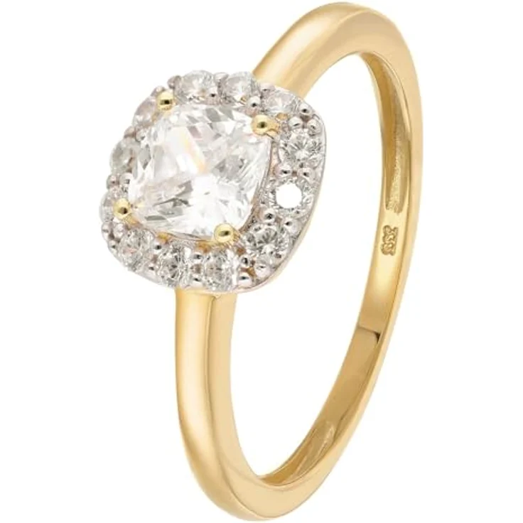Glizz Solitärring GL1130, Damenring Gold 333/8K mit Zirkonia, poliert, 8,5 x 8,5 mm Ringkopf, halbrunde Ringschiene 1,5 mm – Bild 1