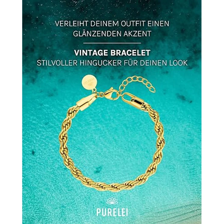 Purelei Vintage Armband (Gold) – Elegantes Damenarmband aus 18K vergoldetem Edelstahl, verstellbar 16-19 cm, wasserfest & hawaiianisch inspiriert – Bild 2