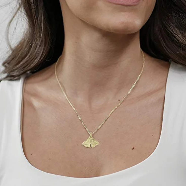 trendor Damen-Halskette mit Ginkgo-Anhänger, Gold plattiert auf 925 Sterlingsilber, 50 cm, inkl. Schmuck-Box – Bild 5