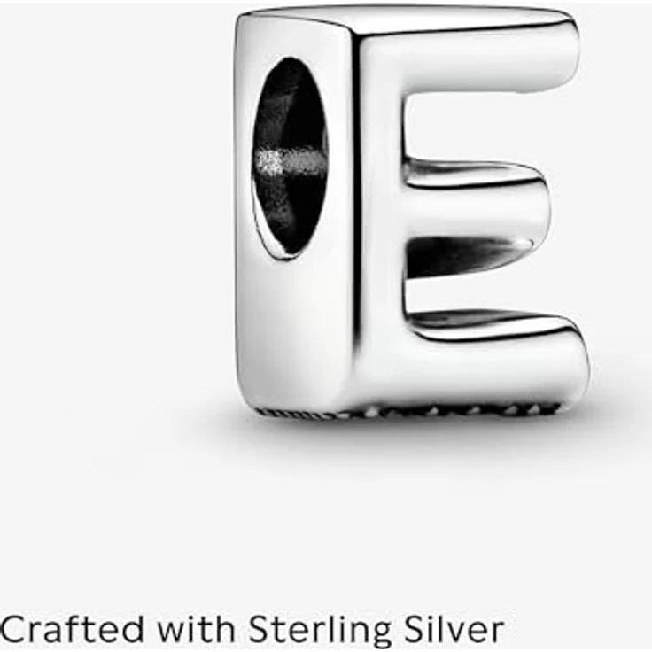 PANDORA Moments Wendbares Alphabet-Charm Buchstabe E, Sterling-Silber mit geprägten Herzen und Perlen, kompatibel mit Armbändern der Moment Kollektion – Bild 5