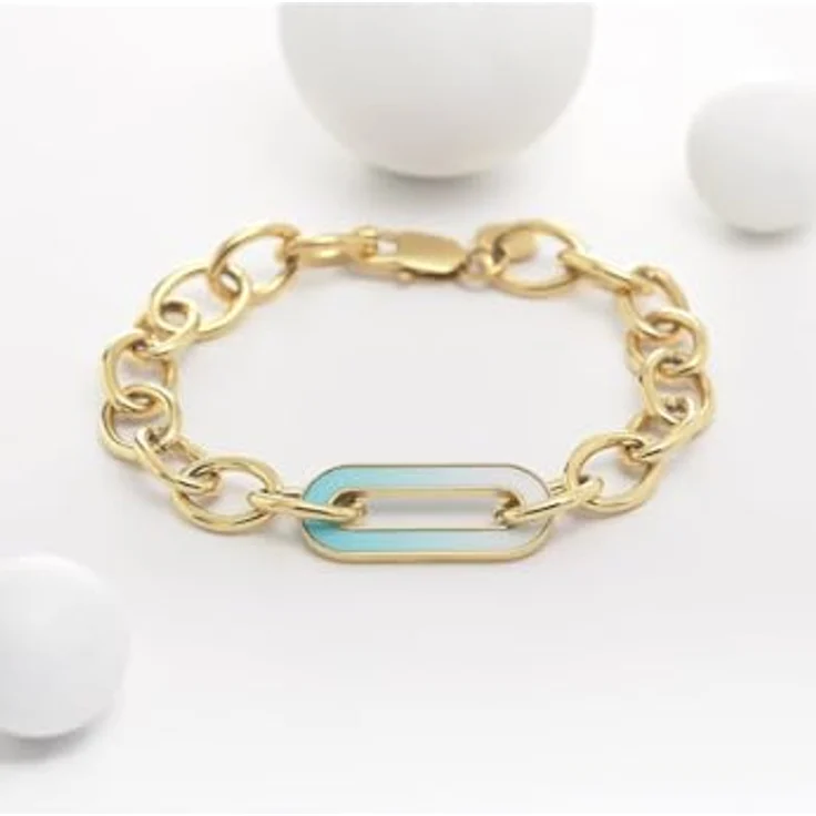Guido Maria Kretschmer Armband 88993918, Chunky-Look aus vergoldetem Edelstahl mit hellblauem Emaille-Farbverlauf – Bild 3