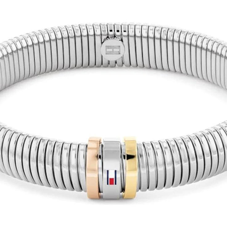 Tommy Hilfiger Jewelry Dehnbarer Armreif für Damen aus Edelstahl, Silber, Golden, Roségold oder Bicolor mit emaillierter Flagge – Bild 2